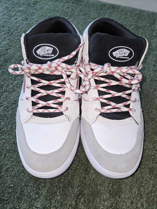 Vans Other - Vans Zahba Mid White, Gray & Black Skate Shoes with Red-Accent Laces Mens US 10